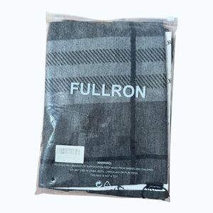 FULLRON Men Winter Scarf Gray Black Plaid Cashmere Blend Long Fringe NWT